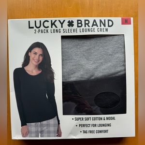 LUCKY BRAND 2-PACK LONG SLEEVE LOUNGE CREW TOP WOMENS BLACK GRAY